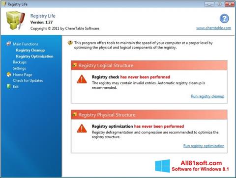 ภาพหน้าจอ Registry Life สำหรับ Windows 8.1