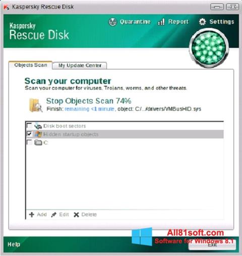 ภาพหน้าจอ Kaspersky Rescue Disk สำหรับ Windows 8.1