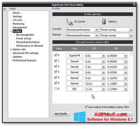 ภาพหน้าจอ RMClock สำหรับ Windows 8.1