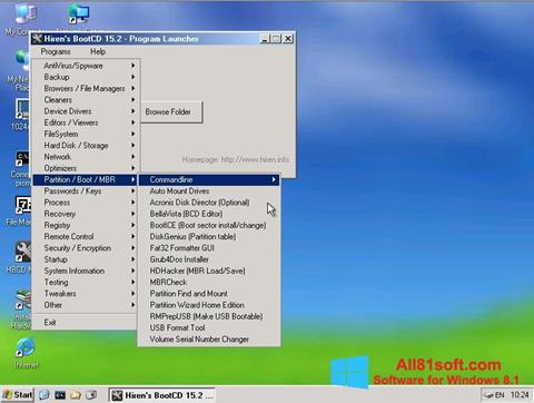 ภาพหน้าจอ Hirens Boot CD สำหรับ Windows 8.1