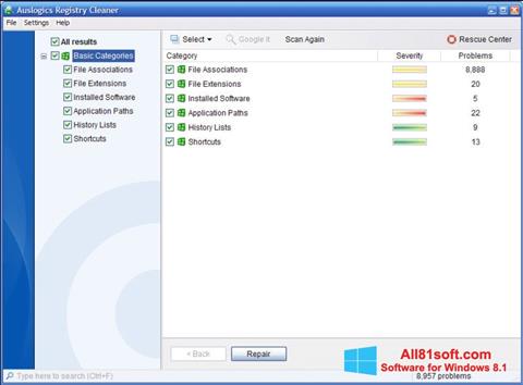 ภาพหน้าจอ Auslogics Registry Cleaner สำหรับ Windows 8.1