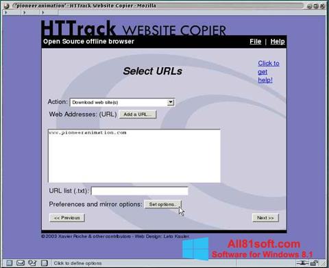 ภาพหน้าจอ HTTrack Website Copier สำหรับ Windows 8.1