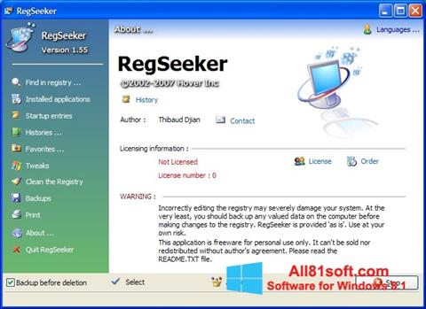 ภาพหน้าจอ RegSeeker สำหรับ Windows 8.1