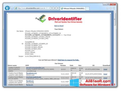 ภาพหน้าจอ Driver Identifier สำหรับ Windows 8.1