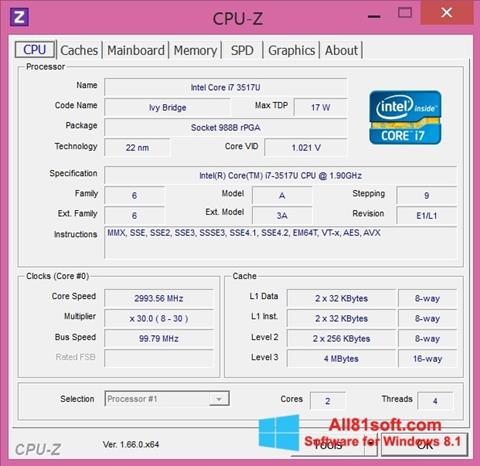 ภาพหน้าจอ CPU-Z สำหรับ Windows 8.1