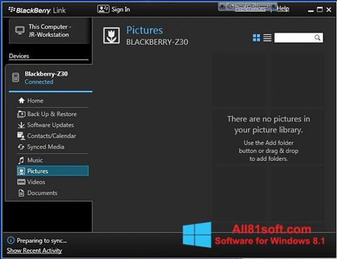 ภาพหน้าจอ BlackBerry Link สำหรับ Windows 8.1
