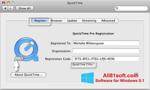 ภาพหน้าจอ QuickTime Pro สำหรับ Windows 8.1