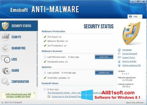 ภาพหน้าจอ Emsisoft Anti-Malware สำหรับ Windows 8.1