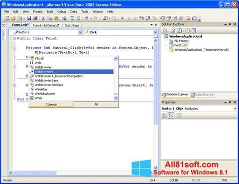 ภาพหน้าจอ Microsoft Visual Basic สำหรับ Windows 8.1