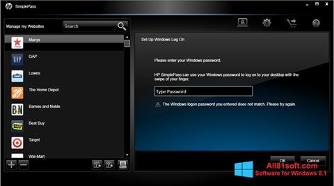 ภาพหน้าจอ HP SimplePass สำหรับ Windows 8.1