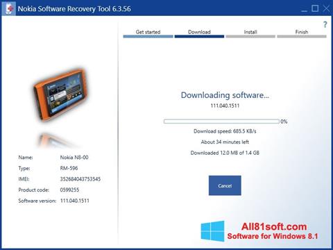 ภาพหน้าจอ Nokia Software Recovery Tool สำหรับ Windows 8.1