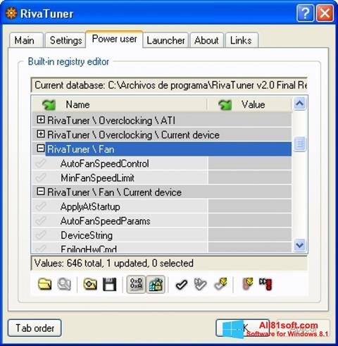 ภาพหน้าจอ RivaTuner สำหรับ Windows 8.1