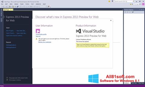 ภาพหน้าจอ Microsoft Visual Studio Express สำหรับ Windows 8.1