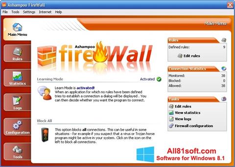 ภาพหน้าจอ Ashampoo Firewall สำหรับ Windows 8.1