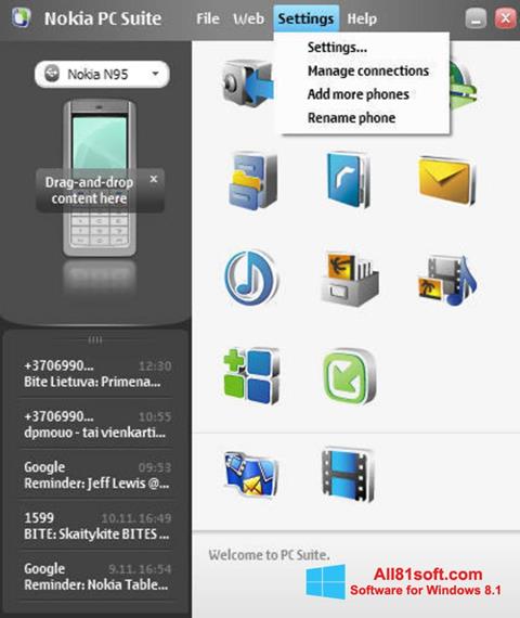 ภาพหน้าจอ Nokia PC Suite สำหรับ Windows 8.1