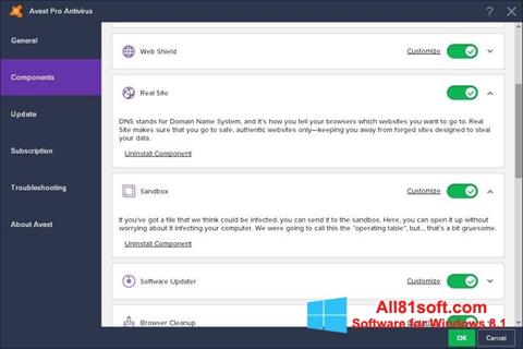 ภาพหน้าจอ Avast! Pro Antivirus สำหรับ Windows 8.1