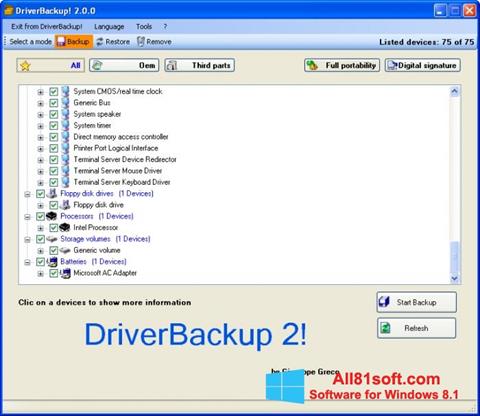 ภาพหน้าจอ Driver Backup สำหรับ Windows 8.1