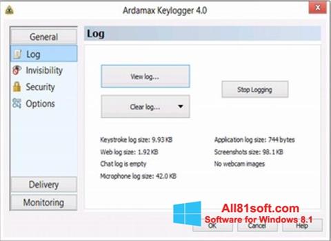 ภาพหน้าจอ Ardamax Keylogger สำหรับ Windows 8.1